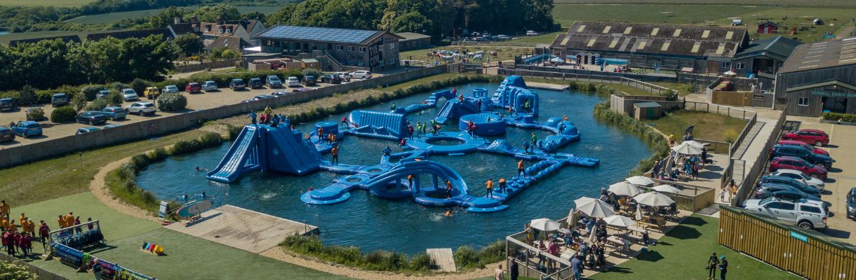 Aerial view of the Aqua Park at Tapnell Farm, Isle of Wight UK